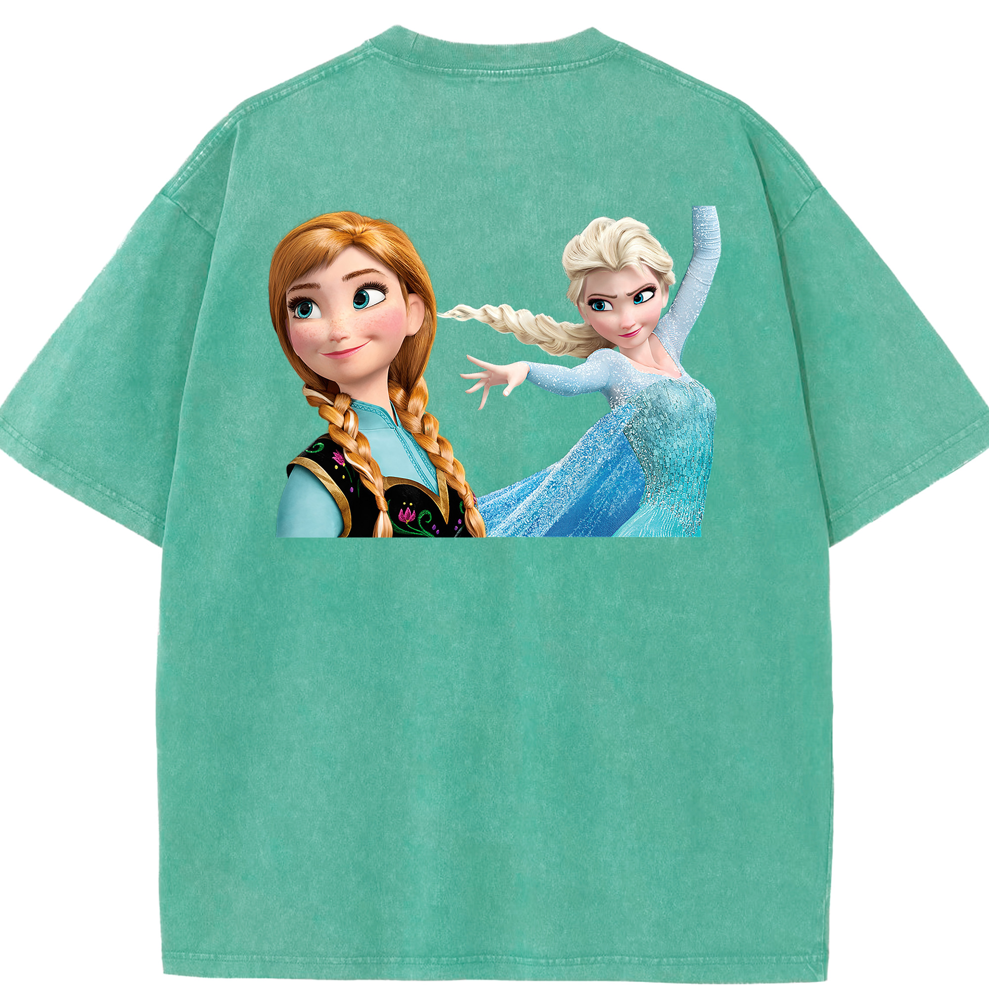 （画像用） アナと雪の女王 アンナ エルサ Frozen Anna Elsa 綿100% ヴィンテージ風 半袖Tシャツ（背面プリント）